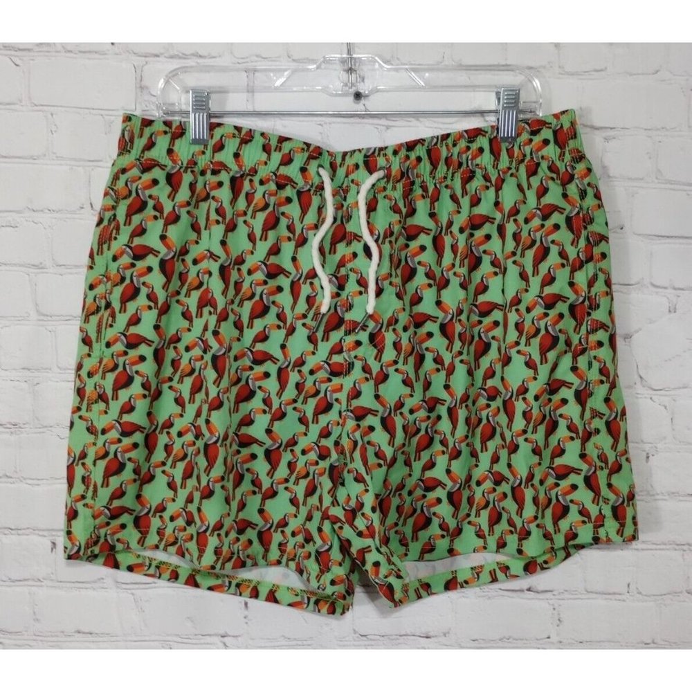 Two Left Feet Toucan Hawaiian Swim Trunks Lined Shorts Men's 38 XXL
